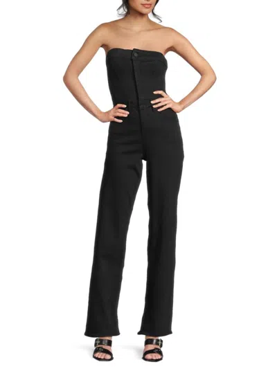 Good American Women's Tube 90s Bandeau Denim Jumpsuit In Black