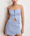 Good American Womens Suiting Cropped Stretch-woven Top Crosshatch Blue001 In Crosshatch Blue001