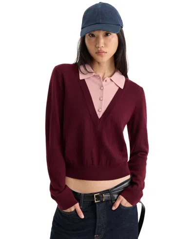 Good American Women's Two-in-one Collared Sweater In Berry Noir With Blush