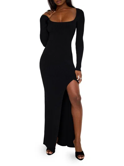 Good American Women's Virgo Rib-knit Body-con Gown In Black