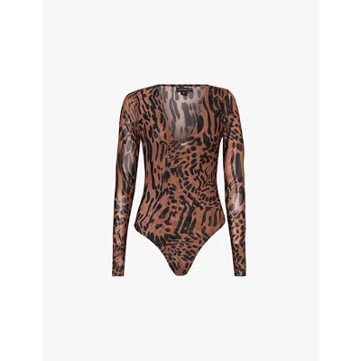 Good American Abstract-print Plunge-v-neck Stretch-woven Body In Warped Leopard004