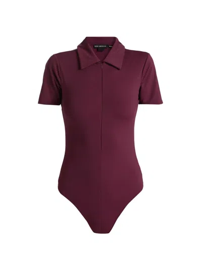 Good American Weightless Scuba Collared Bodysuit In Purple