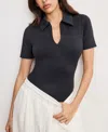 Good American Womens Scuba Spread-collar Stretch-woven Bodysuit Black001 In Black