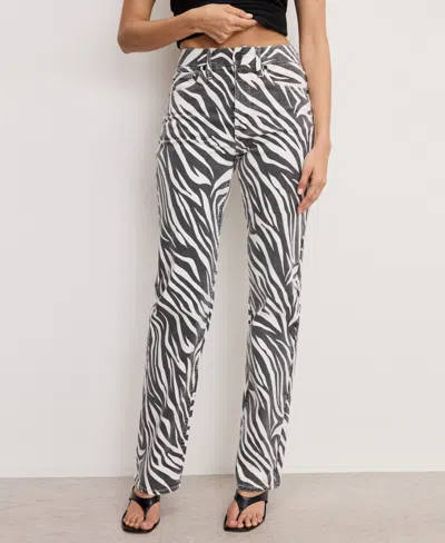 GOOD AMERICAN WOMEN'S ZEBRA GOOD ICON STRAIGHT JEANS
