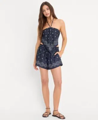 Good American Womens Bandana Print Top Pull On Shorts In Black