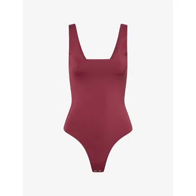 Good American Womens Berry Noir Sculpting Square-neck Stretch-jersey Bodysuit In Brown