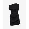 GOOD AMERICAN WOMENS GOOD AMERICAN ASYMMETRIC RUCHED COTTON-POPLIN MINI DRESS