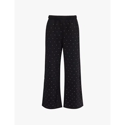 Good American Womens  Crystal-embellished Wide-leg Cotton-blend Jogging Bottoms In Black001