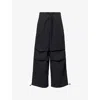 Good American Womens Drawstring Wide-leg Cotton-poplin Trousers Black001