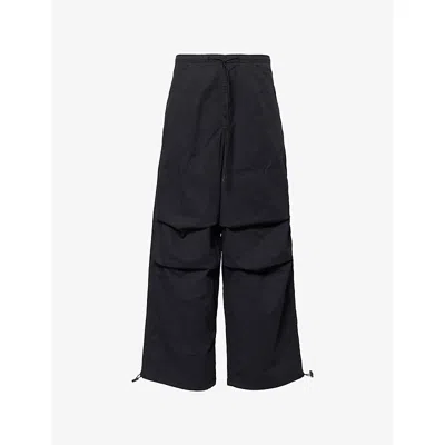 Good American Womens Drawstring Wide-leg Cotton-poplin Trousers Black001