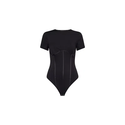 Good American Womens Scuba Corset Stretch-woven Bodysuit Black001