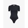 Good American Womens Black001 Scuba Crewneck Stretch-knit Bodysuit In Black001