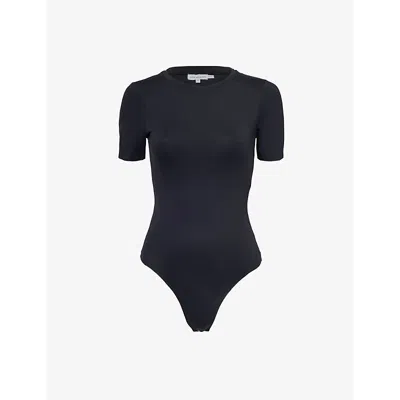 Good American Womens Black001 Scuba Crewneck Stretch-knit Bodysuit