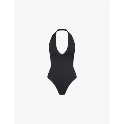 Good American Womens  Scuba Halterneck Stretch-woven Bodysuit In Black