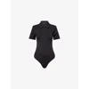 Good American Womens Scuba Spread-collar Stretch-woven Bodysuit Black001 In Black