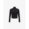 Good American Womens Black001 Scuba Turtleneck Stretch-woven Top In Black