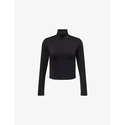 Good American Womens Black001 Scuba Turtleneck Stretch-woven Top