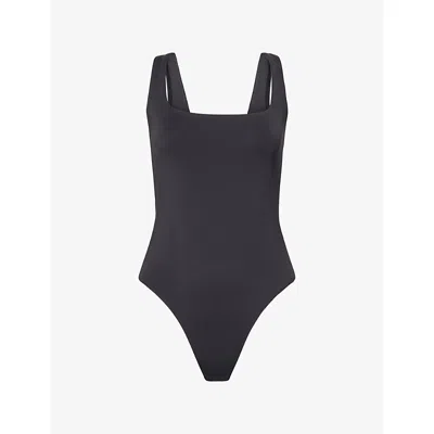 Good American Womens Black001 Square-neck Stretch-woven Bodysuit