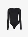 Good American Womens Black001 The Crewneck Long-sleeved Jersey Body In Black