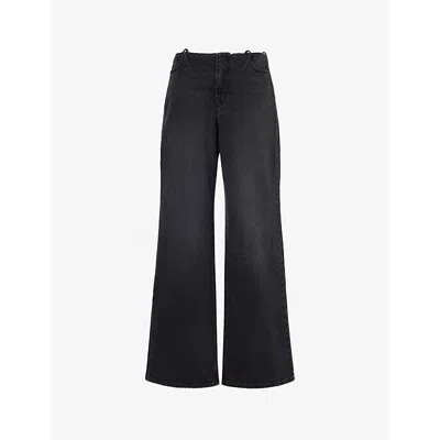 Good American Womens Pull On Elastic Wide-leg Mid-rise Stretch-denim Jeans Black351