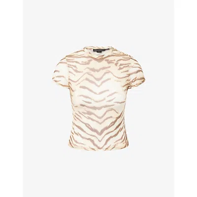 Good American Womens Brown Tiger Baby Round-neck Mesh T-shirt In Multi