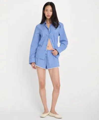 Good American Womens Classic Boxy Shirt With Sleeveless Cami Top Lace Trimmed Boxer Shorts Regular Plus Size In Blue