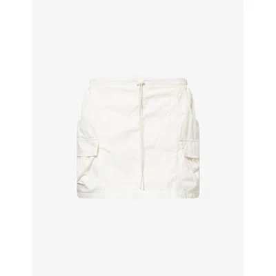 Good American Womens Twill Drawstring Cotton-poplin Mini Skirt Cloud White001