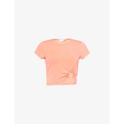 Good American Womens Coral002 Ruched Cropped Stretch-woven Top