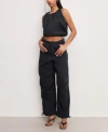 Good American Womens Cotton Twill Parachute Bubble Top Twill Drawcord Hem Parachute Pants In Multi