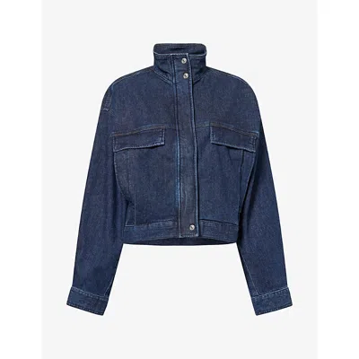 Good American Womens Cotton-stretch Denim Bomber Jacket Quirky Xs