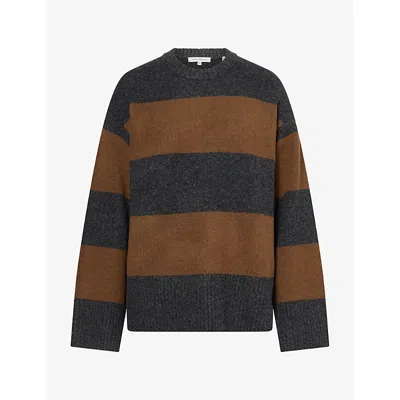 Good American Womens Crew-neck Oversized Knitted Jumper Charcoal Brown Stripe In Multi