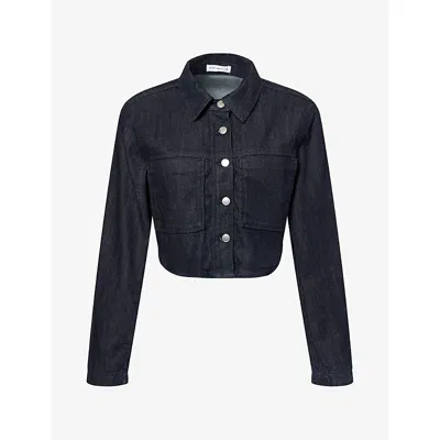 Good American Womens Cropped Pointed-collar Denim Jacket Indigo1187