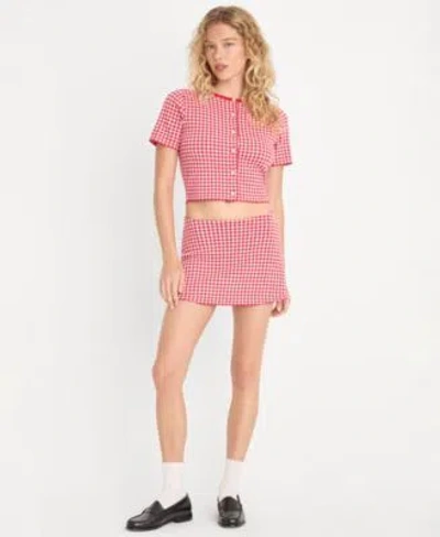 Good American Womens Cropped Short Sleeve Cardigan Sweater Mini Skort Created For Macys In Pink
