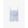 Good American Womens Suiting Cropped Stretch-woven Top Crosshatch Blue001 In Crosshatch Blue001