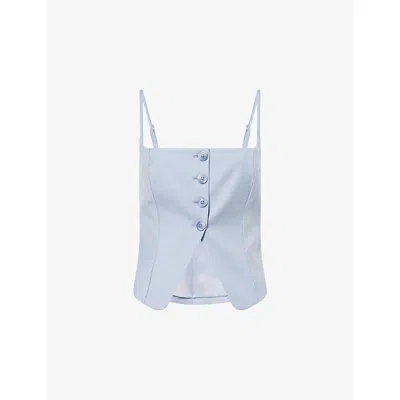 Good American Womens Suiting Cropped Stretch-woven Top Crosshatch Blue001