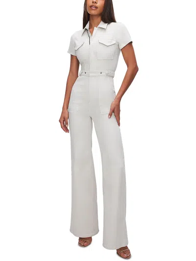 Good American Womens Denim Wide Leg Jumpsuit In Bone001