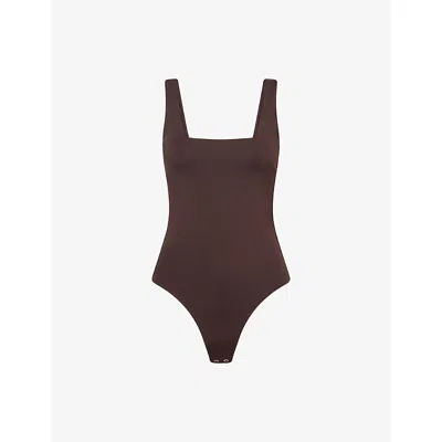 Good American Womens Espresso Sculpting Square-neck Stretch-jersey Bodysuit In Brown
