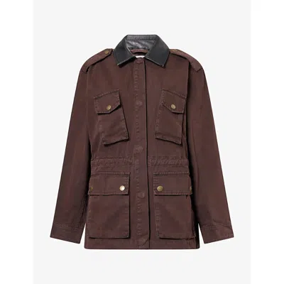 Good American Womens Espresso The Field Contrast-collar Cotton Jacket In Brown