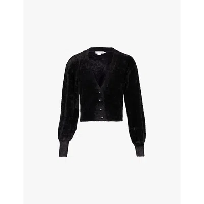 Good American Womens Black001 Fuzzy V-neck Knitted Cardigan