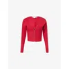 Good American Womens  Bustier V-neck Knitted Cardigan In Red