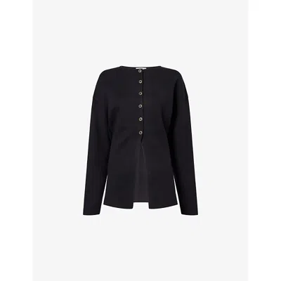 GOOD AMERICAN WOMENS BLACK001 CINCHED LONG-SLEEVES KNITTED CARDIGAN