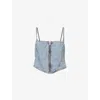 Good American Womens Cropped Shoulder-straps Denim-blend Top Indigo762 In Indigo762
