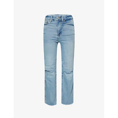 Good American Womens Indigo835 Curve Straight-leg Cotton-blend Jeans