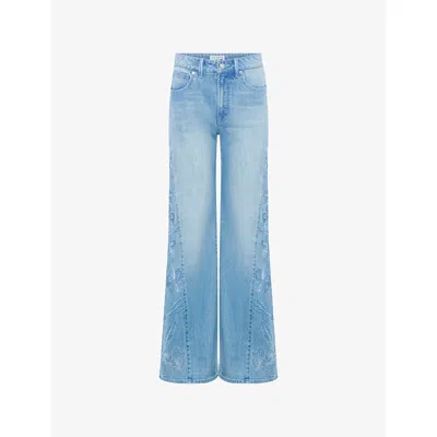 Good American Womens Indigo1202 Dolly's Joleans Good Waist Palazzo Denim Jeans In Blue