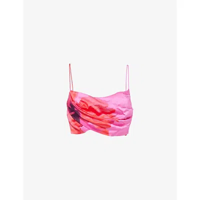 Good American Womens Draped Crop Stretch-woven Top Pink Hibiscus002 Xs