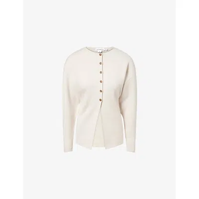 Good American Womens  Exaggerated-sleeve Ribbed Woven Cardigan In Neutral