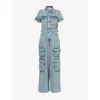 GOOD AMERICAN WOMENS INDIGO762 FIT FOR SUCCESS BUTTONED-POCKETS WIDE-LEG DENIM-BLEND JUMPSUIT XS