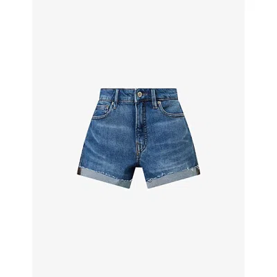 Good American Womens Indigo1109 Good Girlfriend Mid-rise Denim Shorts In Blue