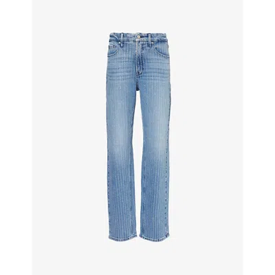 Good American Womens Good Icon Rhinestone Straight-leg High-rise Stretch-denim Jeans Indigo728