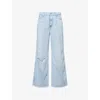 Good American Womens Indigo959 Good Skate Crop Wide-leg Cotton-blend Jeans